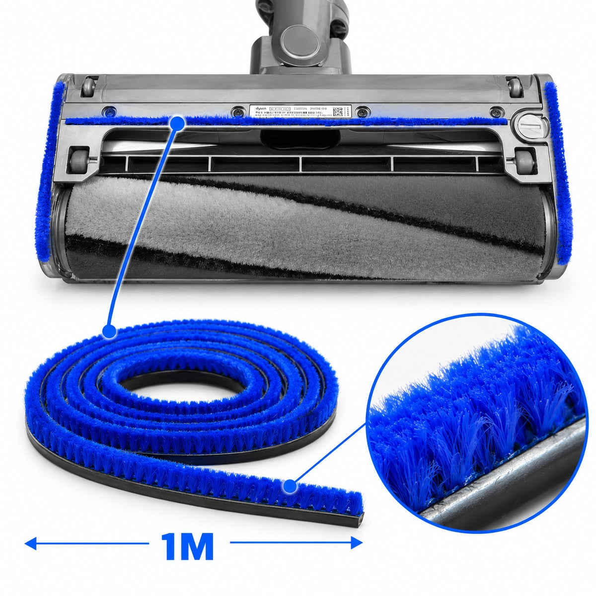 Aftermarket 1 metre blue bristle strip for Dyson Fluffy soft roller head