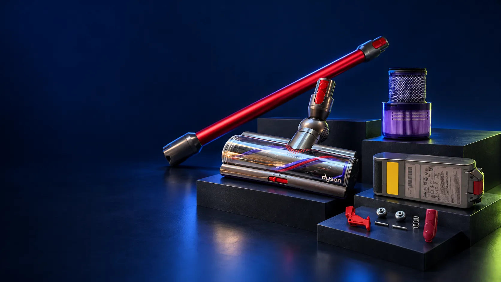 Dyson vacuum parts on display